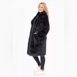 NWOT Mono B Longline Black Faux Fur Coat Size Medium